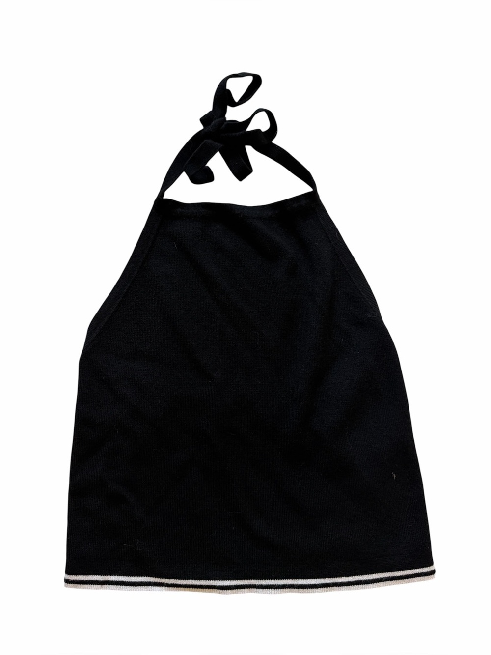 Brandy Melville Black Halter Tie-Back Tank with Stripe Hem